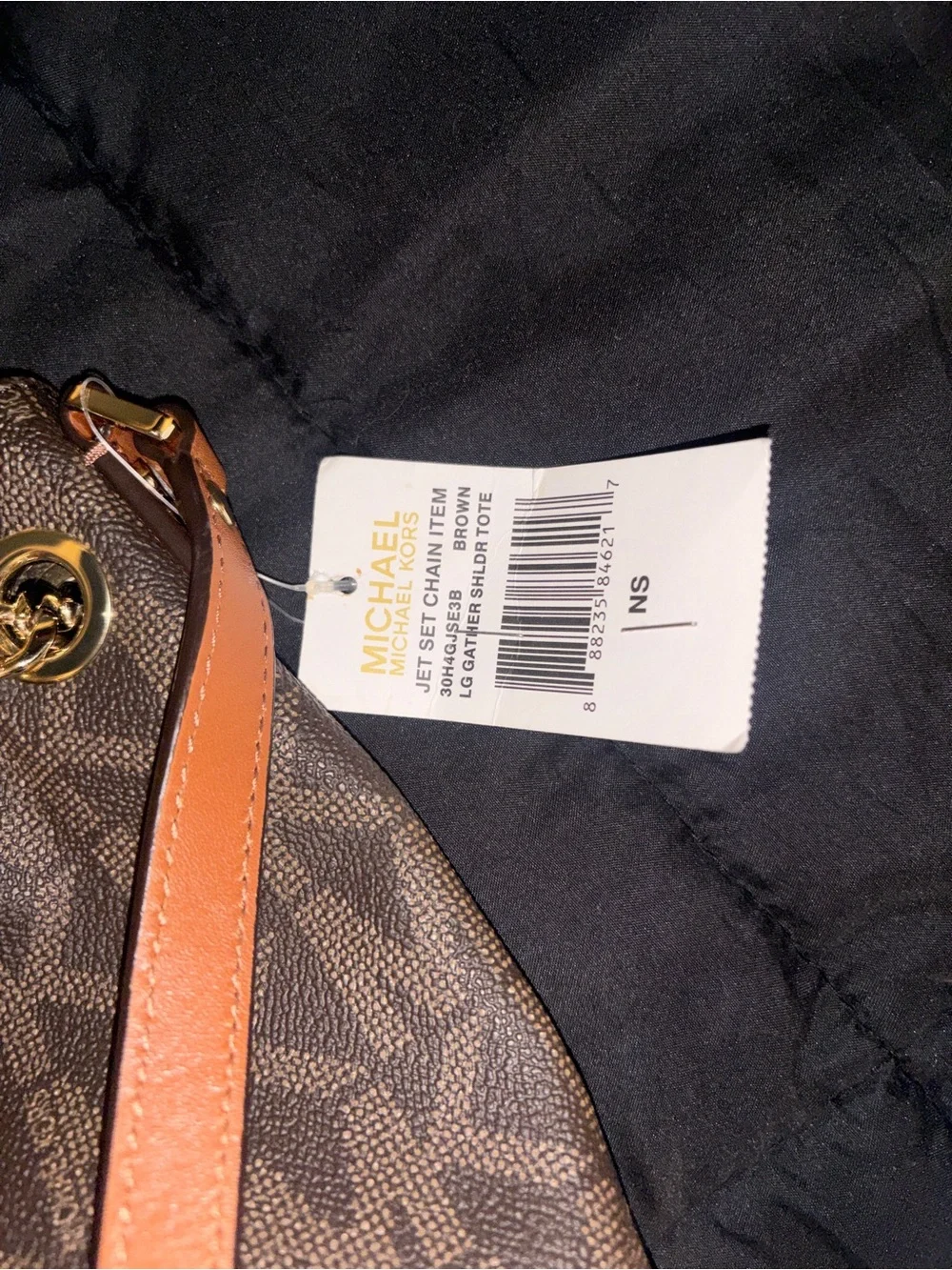 Michael Kors Brown MK Monogram Tote with Orange Straps